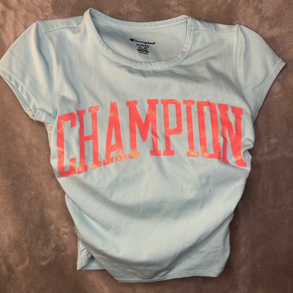 Champion Sky Blue Tee with Coral Logo